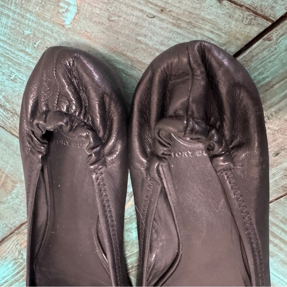 Tory Burch Classic Reva Black Leather Ballet Flats Size 13 - Picture 5 of 12